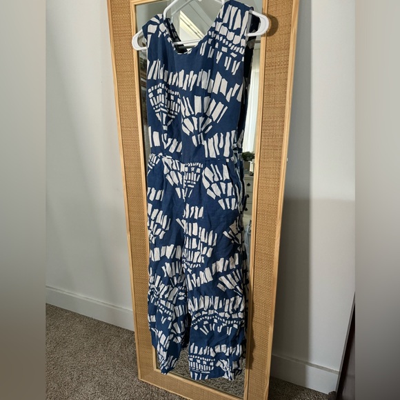 Corey Lynn Calter Pants - Anthropologie CoreyLynnCalter tie back jumpsuit / romper, blue and cream design